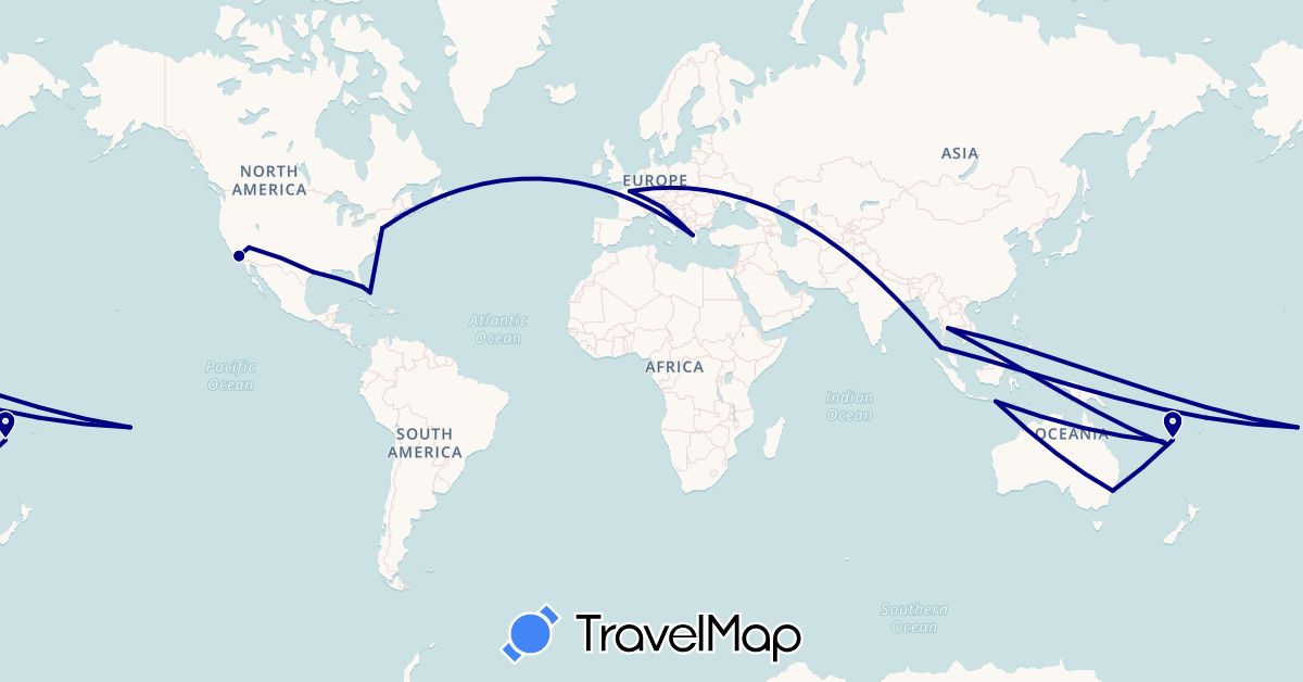 TravelMap itinerary: driving in Australia, Bahamas, France, Greece, Indonesia, Italy, United States, Vanuatu (Asia, Europe, North America, Oceania)